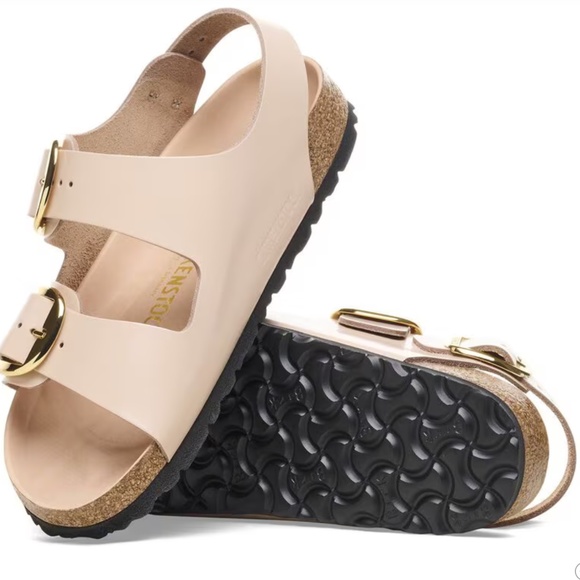 NWT Birkenstock Milano Big Buckle Natural Leather Patent Size EU40/US9-9.5 - Picture 2 of 7